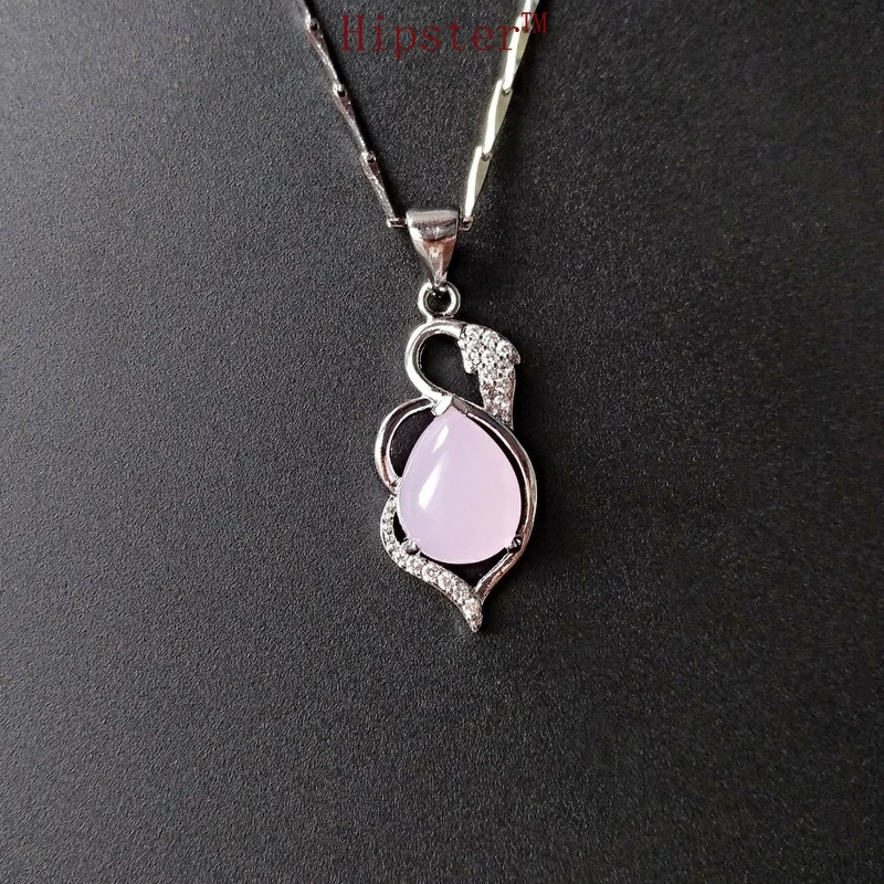 Hot Sale Elegant Exquisite White Gold Pink Crystal Pendant Vintage Clavicle Chain