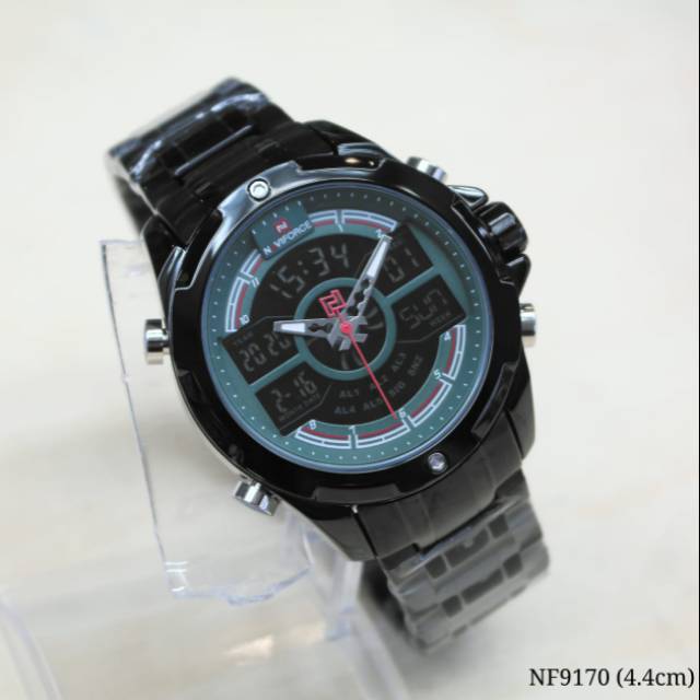 Original Naviforce NF9170(4.4cm) duble time warna hitam plat hijau water prouff