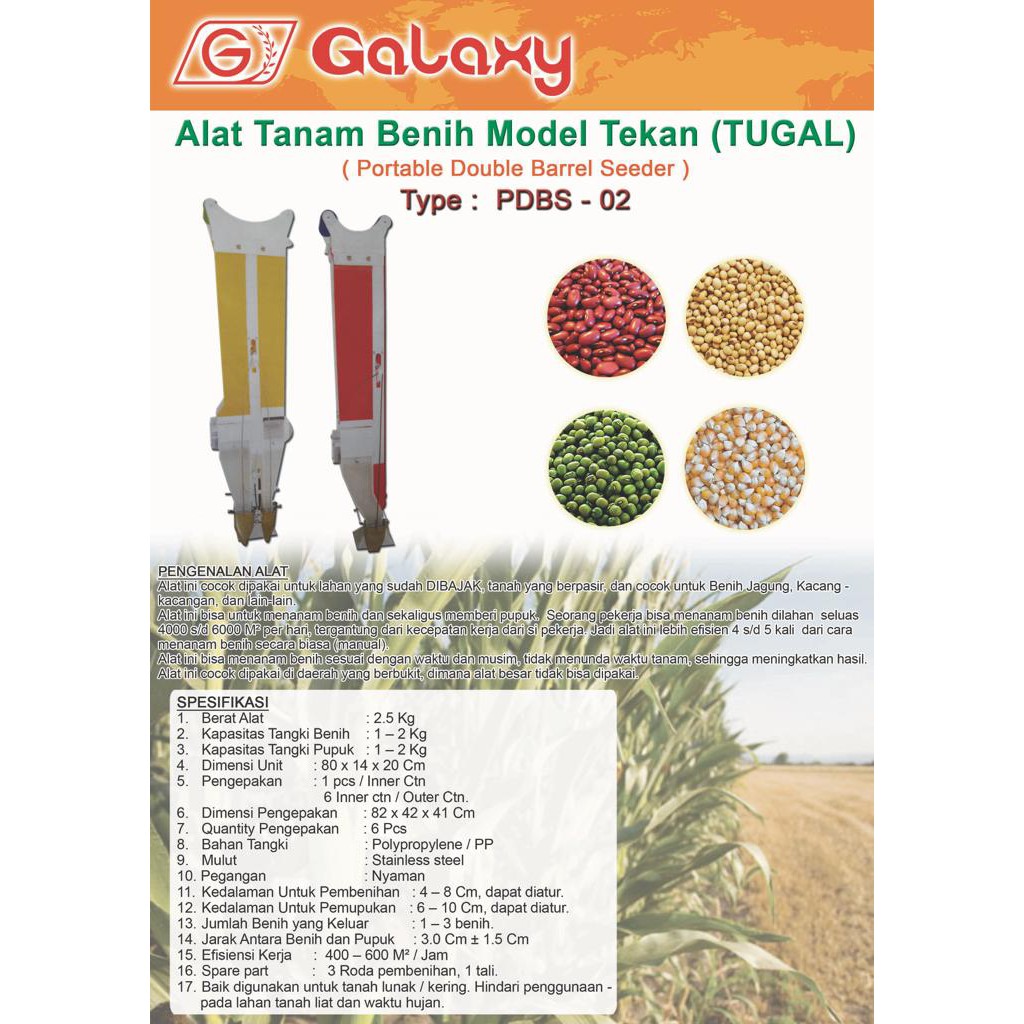 Alat Tanam Benih - Alat Tanam Jagung Merk Galaxy - Alat Tanam DUA OUTPUT ( 2 Mulut )