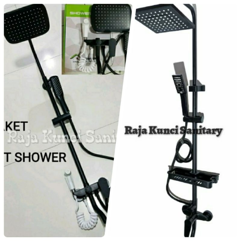 Shower Tiang Set Panas Dingin/ShowerTiang/Shower Set/Kran Mixer Stainless Hitam /Black+ Jet Shower