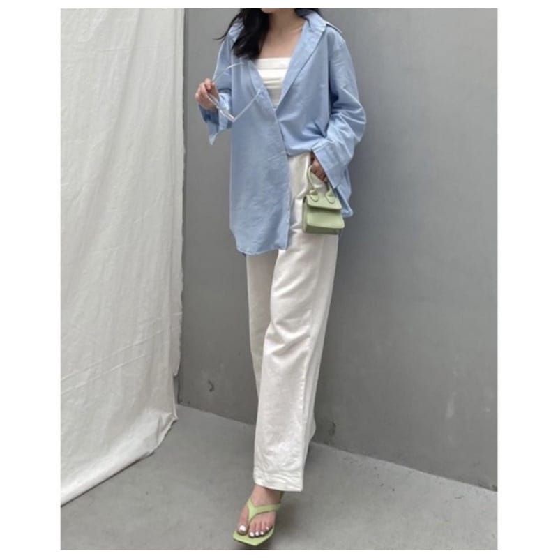 KEMEJA LENGAN PANJANG//LEA SHIRT KEMEJA OVERSIZED// Misty Long Shirt Kemeja Wanita-Blue