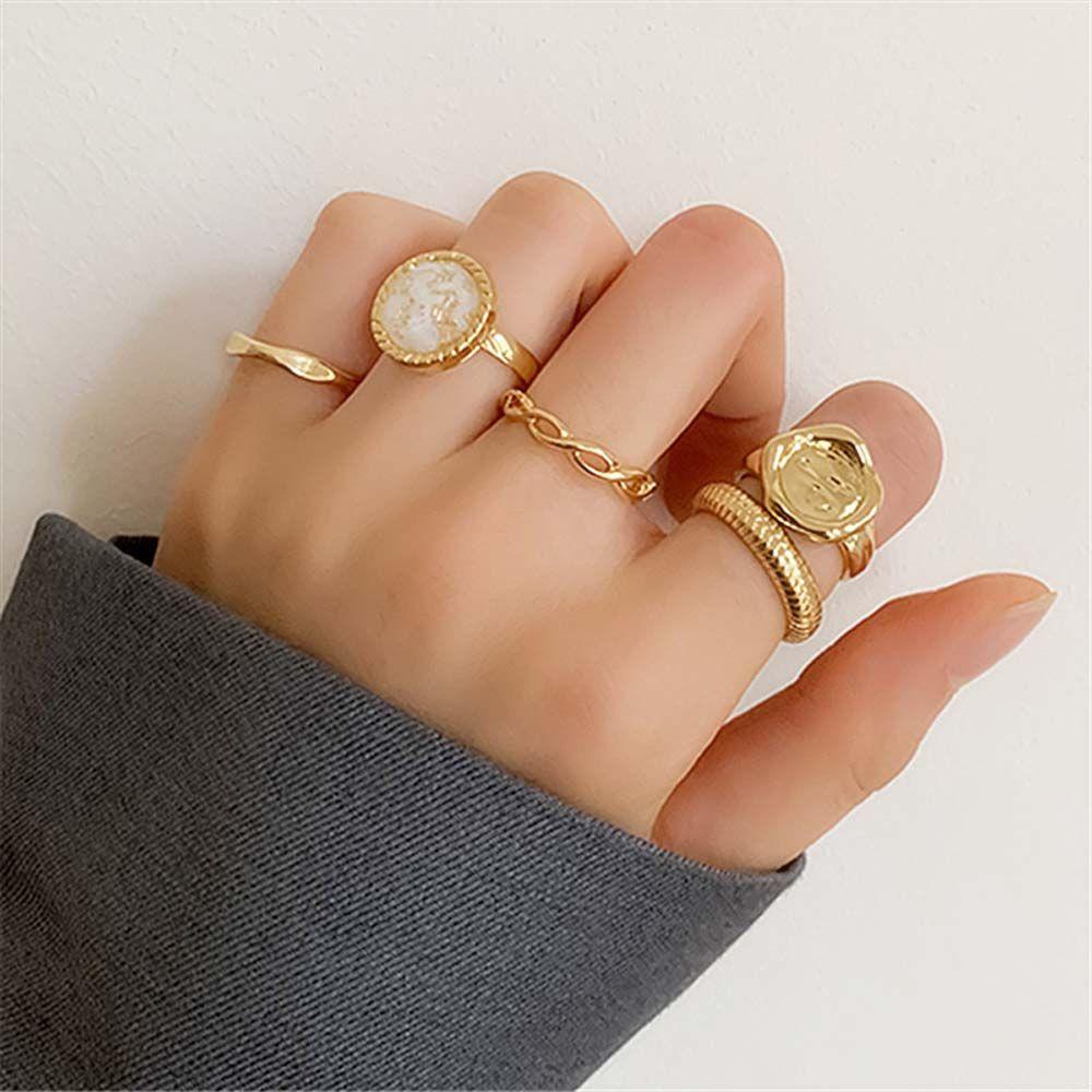 Needway Wanita Jari Cincin 5pcs /Set Temperamen Anniversary Cincin Gadis Retro Lady Jari Telunjuk Rings