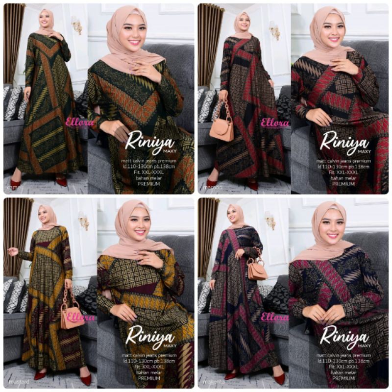 RINIYA MAXY BY ELLORA GAMIS BATIK WANITA JUMBO XXL MODERN KEKINIAN CALVIN JEANS LD 110 MELAR SAMPAI 