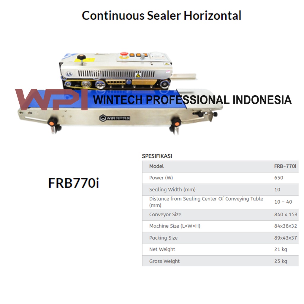 Wiratech FRB770i Continuous Sealer Horizontal / MESIN PENYEGEL PLASTIK