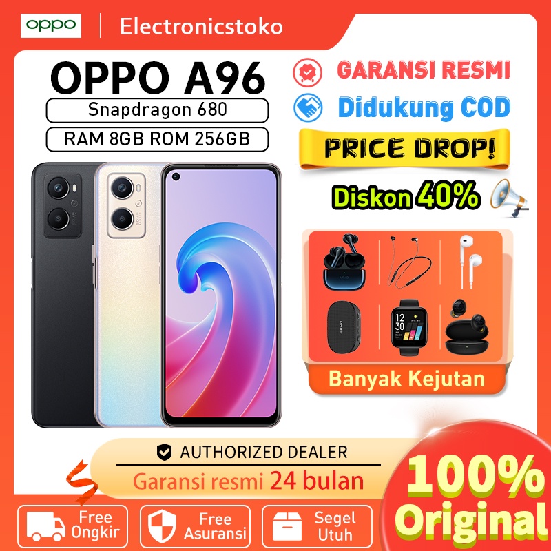 HP OPPO A96 / A77s / A17 terbaru 2022 RAM 8GB+5GB Extended ROM 256GB NFC 6.59inch 5000mAh Battery 33W SUPERVOOC Fast Charge hp Oppo a96 Prosesor Qualcomm Snapdragon 680 Terbaru 90Hz Color-Rich Display handphone 100% Original Garansi Resmi bisa cod