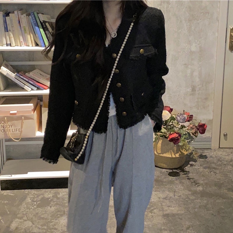jaket korean style wanita cotton beauty high-end small fragrance coat wanita musim gugur pendek long