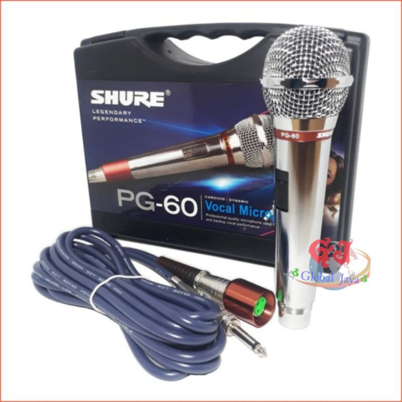 mic shure pg60 + koper free kabel mic kabel shure pg 60 mic kabel microphone mic vocal shure