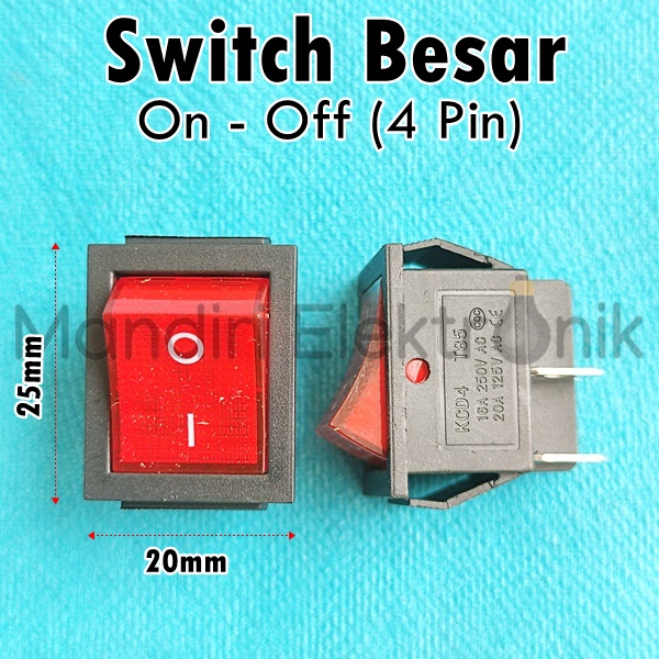 Saklar Switch Lampu On Off Besar 4 pin merah - Switch Lampu Besar 4 kaki