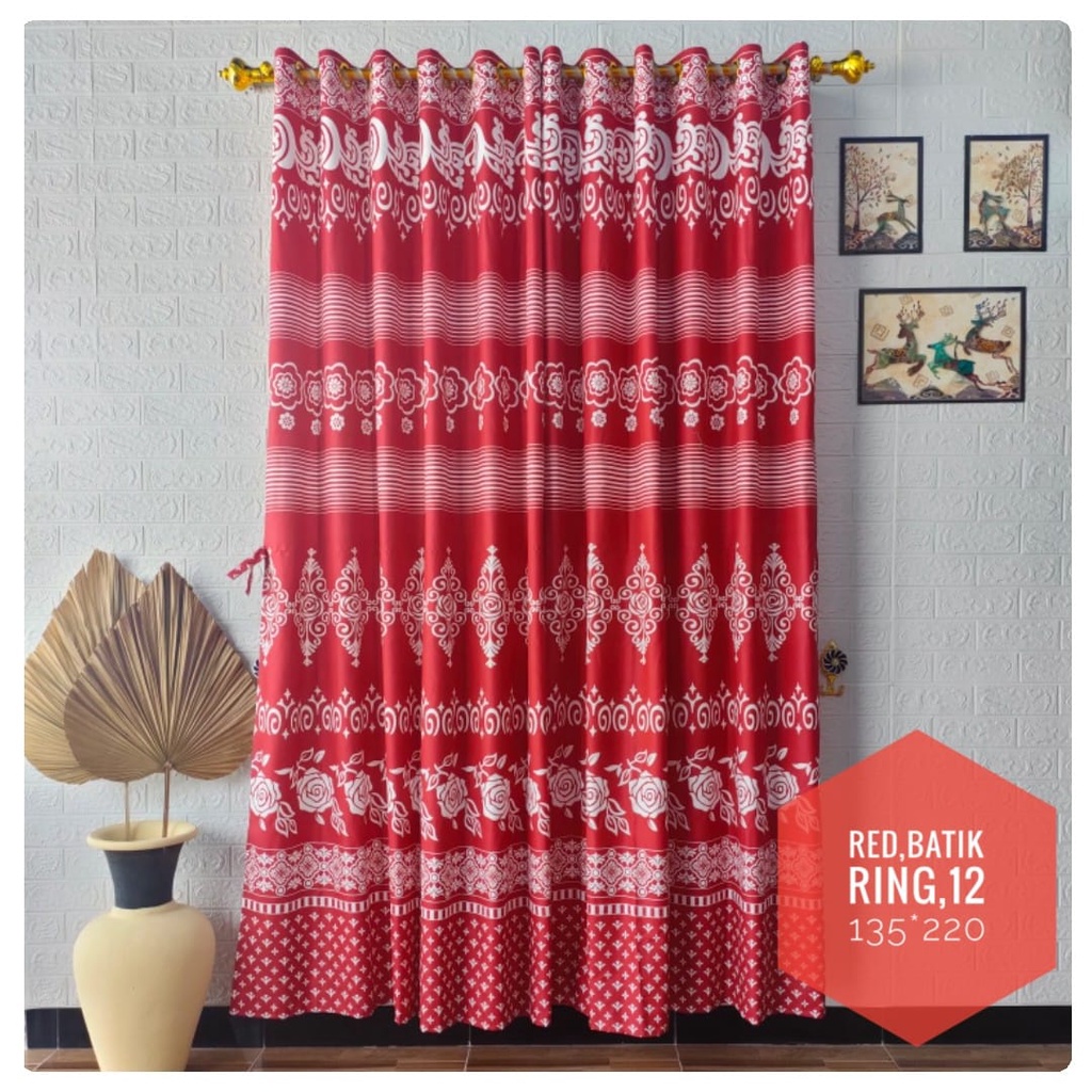 Gorden pintu gorden jendela ruang tamu 1 set murah 12 ring uk 135x220 motif batik cantik