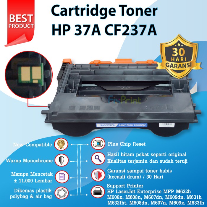 Cartridge Toner Compatible 37A CF237A Printer HP M632h M608x M608n