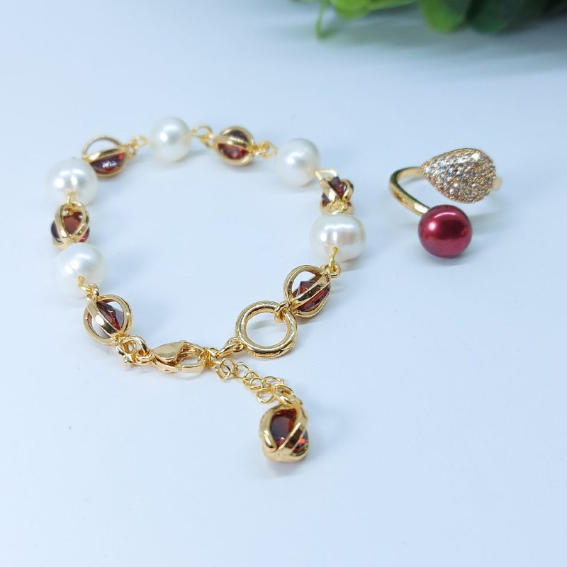 SET GELANG CINCIN MUTIARA AIR TAWAR BERSERTIFIKAT, MUTIARA LOMBOK MURAH, KADO WANITA 1