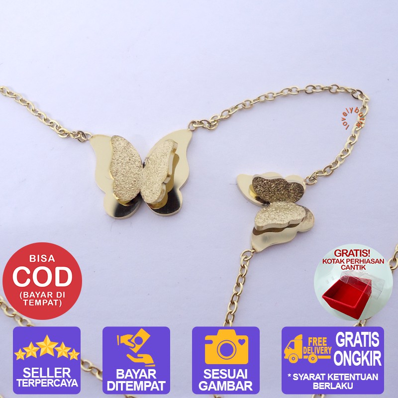 Lovelybutik Kalung Titanium Wanita Anti Karat Brenda Kalung Titanium Dengan Liontin Kupu-Kupu