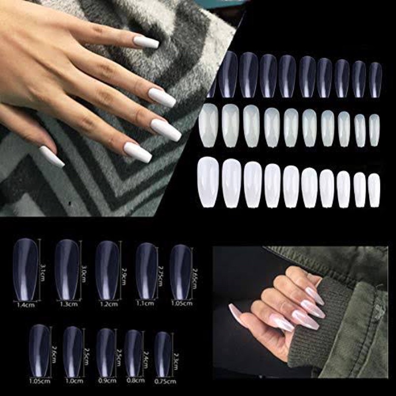 500pcs LONG COFFIN FAKE NAILS KUKU PALSU BENTUK COFFIN BALERINA SHAPE KUPAL COFFIN NAIL TIP FULL TIP FAKE NAILS