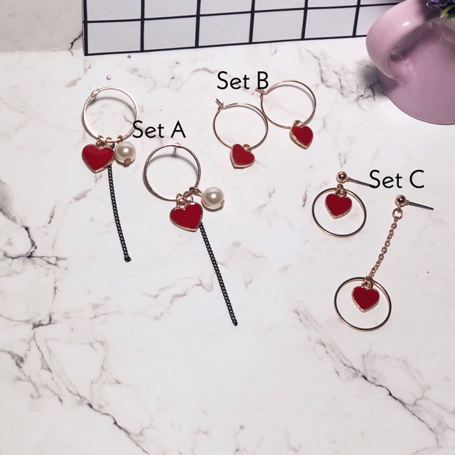 NEEDED.ID JKT | RED LOVE SERIES EARRINGS / Anting Cinta Merah Korea Kekinian Modis Fashion