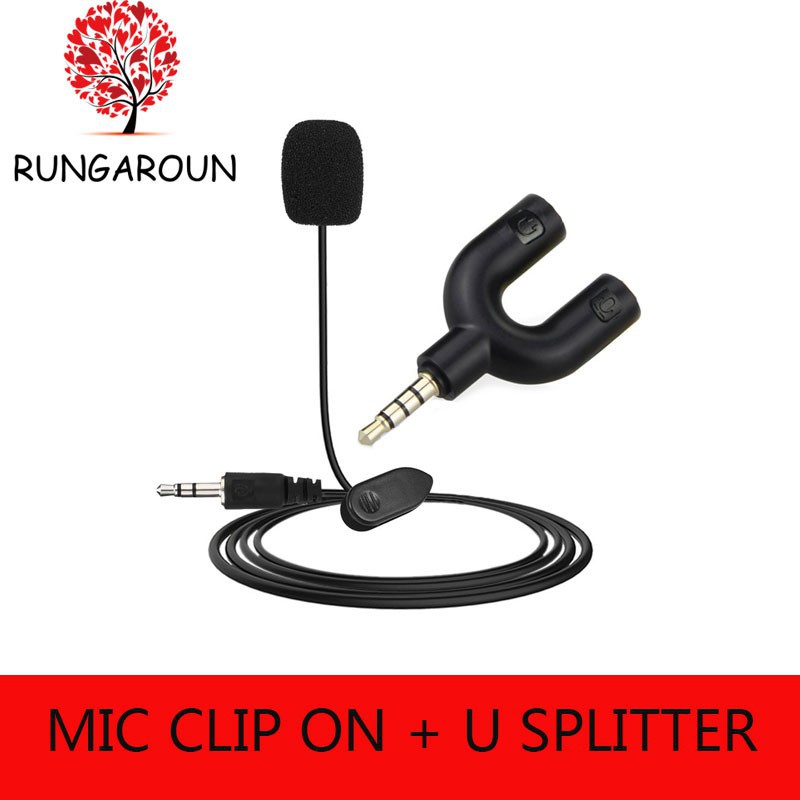 Microphone Klip On Handphone Laptop Komputer Mic Clip on plus Splitter