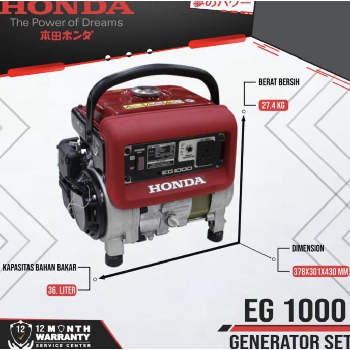 Mesin Lampu Genset Honda Eg 1000 850 Watt Generator Bensin