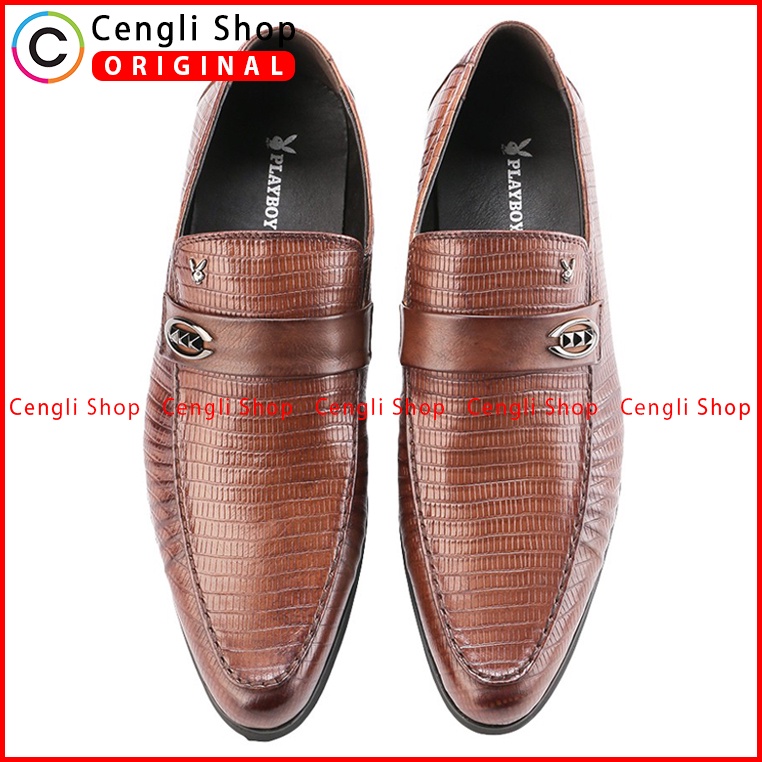 SEPATU PLAYBOY ORIGINAL PANTOFEL KULIT FORMAL PRIA TERBARU COKLAT PL12