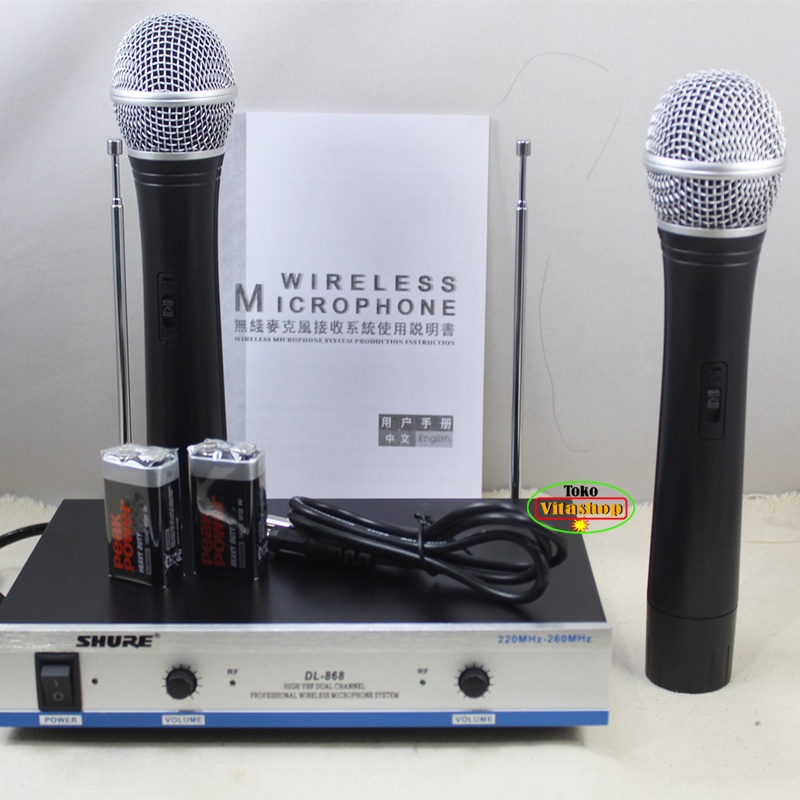 MIC WIRELESS SHURE DL-868 MICROPHONE WERLES 2 HANDLE MIK KARAOKE