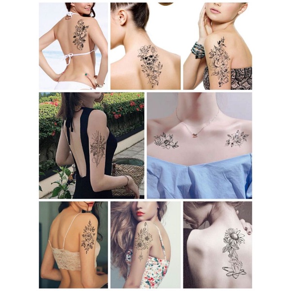 Tato temporer grosir setengah lengan / halfarm tattoo HD ukuran 9.8x19.5 cm tatto wanita untuk tubuh badan bunga pedang ular