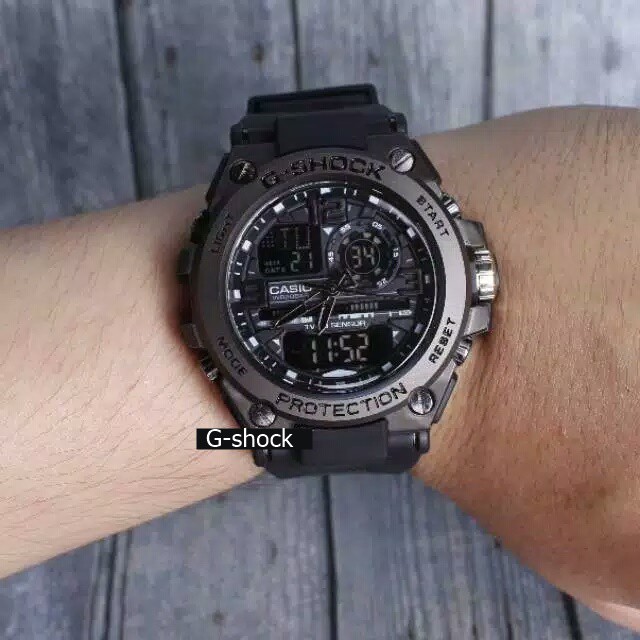 LIMITED FULL BLACK !!! JAM TANGAN PRIA CASIO GSHOCK G-SHOCK GST 8600 G-8600 DUATIME METAL ANTI AIR FULLHITAM FULL BLACK