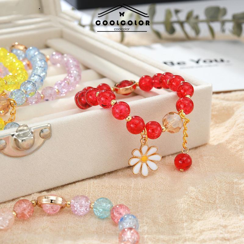 Murah❤️Gelang Manik Kristal Daisy Gelang Liontin Pacar Mahasiswa Perhiasan Gelang Menggemaskan Korea Gaya Fashion Aesthetic Warna-warni Untuk Wanita Perhiasan Aksesoris Hadiah Ulang Tahun Kado