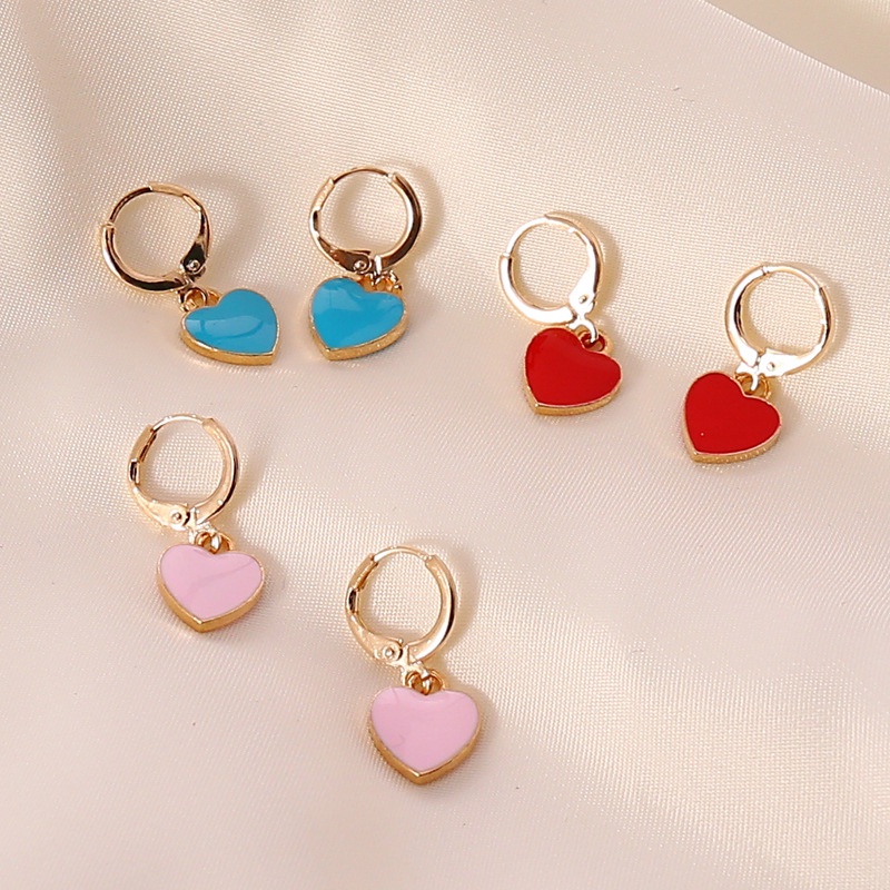 Anting Tusuk Gantung Desain Hati Warna Warni Gaya Simple Untuk Wanita