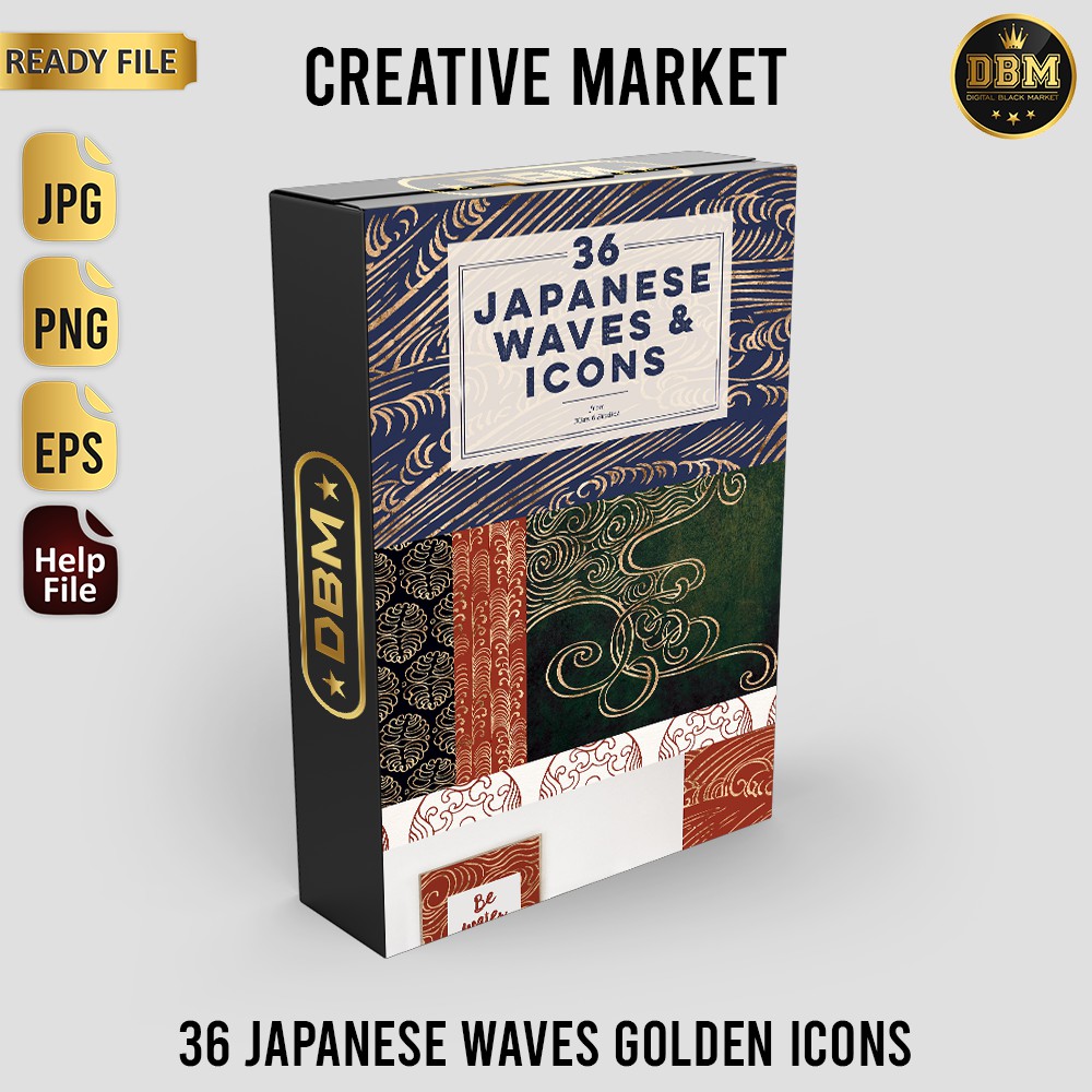 36 Japanese Waves Golden Icons - JPEG Ultra HD