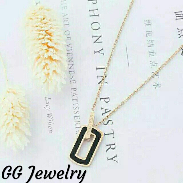 GG Kalung Titanium Premium Lapis Emas 18k Model  Persegi Beloved #KL-177