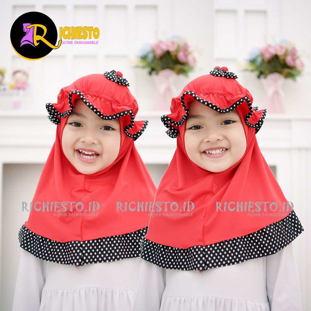 Jilbab Anak Bayi TOPI LIST POLKA 0-3 Tahun Hijab Instan Anak Perempuan Kerudung Anak Lucu Terbaru