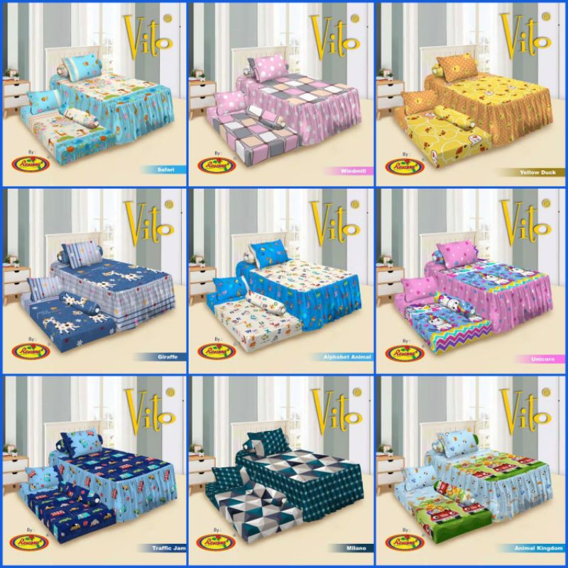 Sprei Duo Sorong 2in1 Rosana Vito Terlaris 120x200cm-Safari,Unicorn,Animal Kingdom, Alphabet,Giraffe