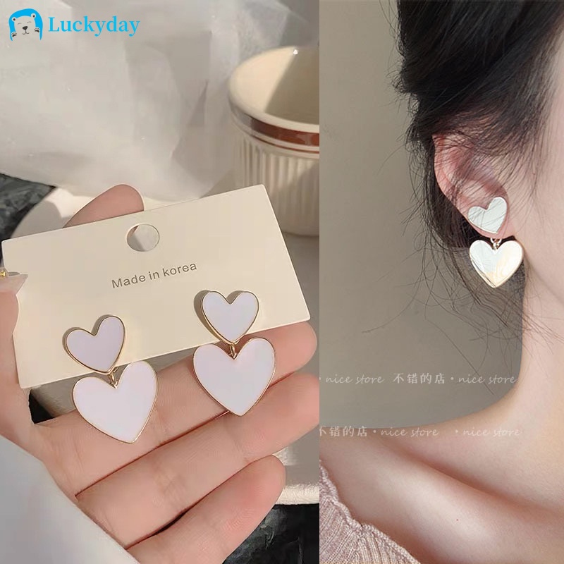 YEEZII Anting Stud Bentuk Hati Ganda Dapat Dilepas Untuk Wanita