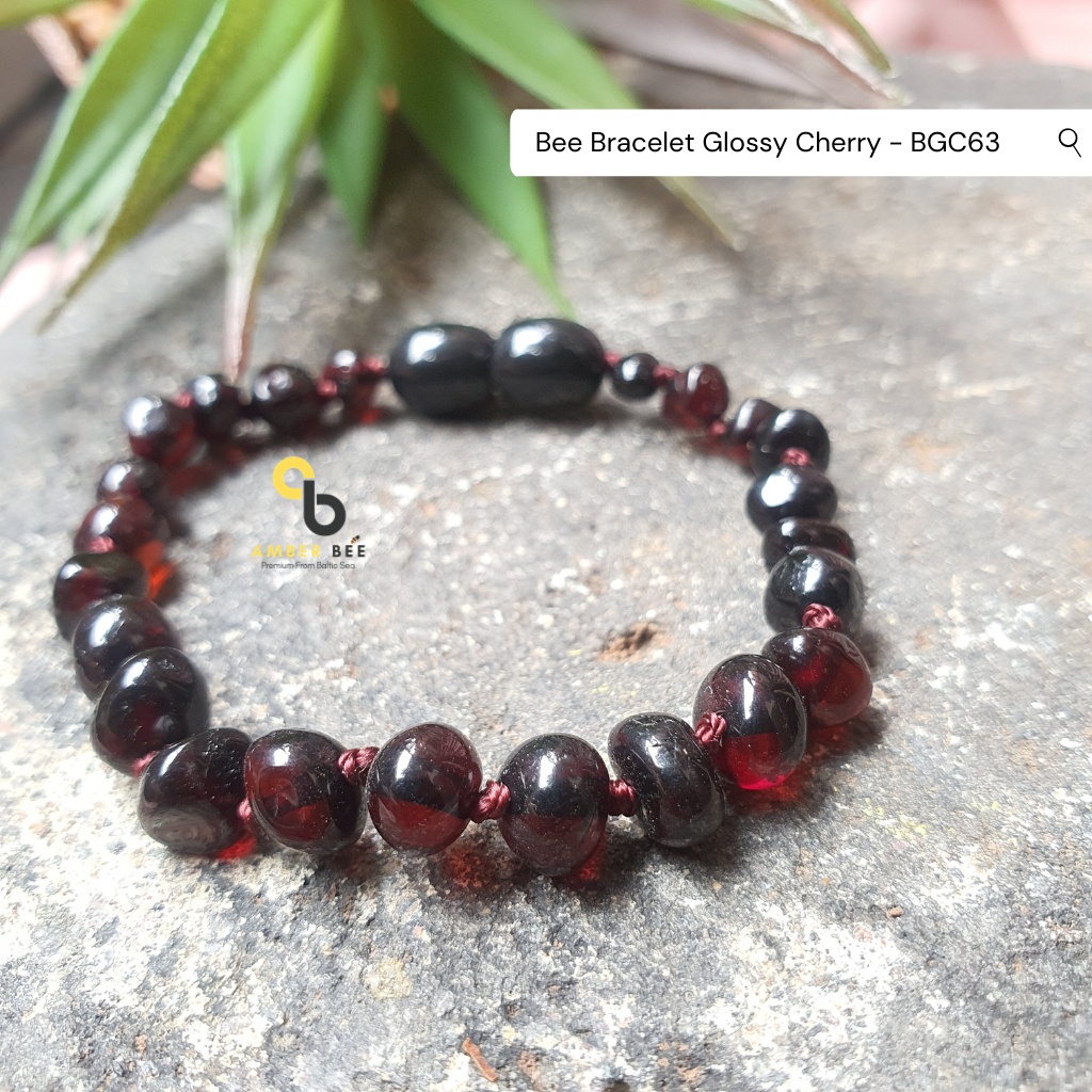 Gelang Amber Anak Premium Glossy Cherry by Amber Bee BMDC115