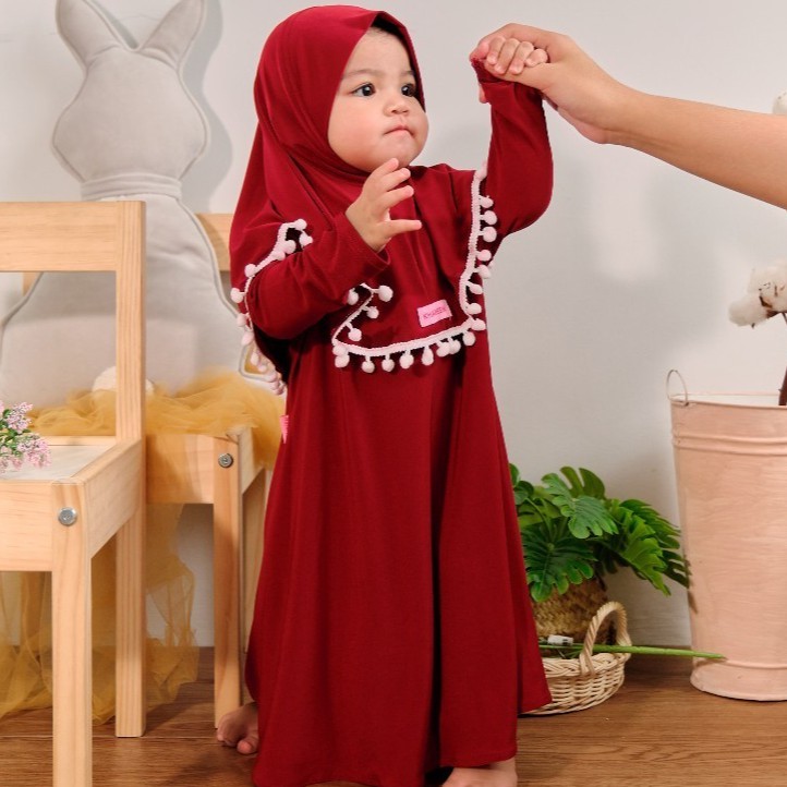 Gamis Anak Perempuan Pompom Original 100% Khaireen Usia 0-5 Tahun / Gamis Bayi Perempuan