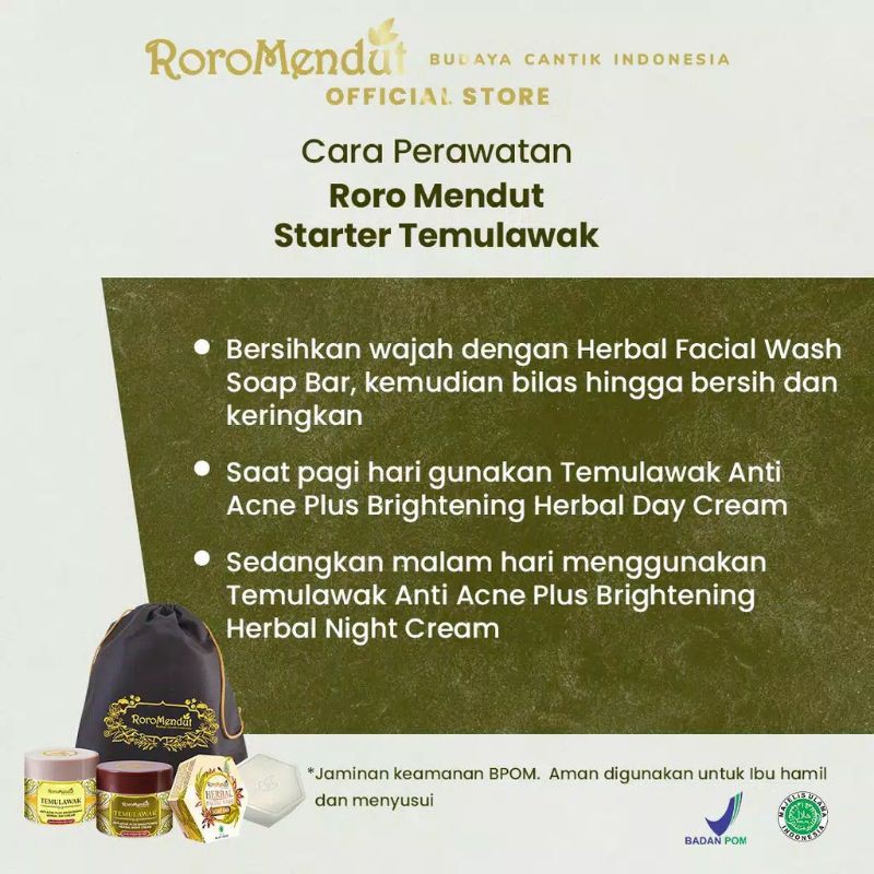RORO MENDUT SKINCARE PAKET STARTER TEMULAWAK REMPAH HITAM KULIT MANGGIS CREAM WAJAH ORIGINAL BPOM-7