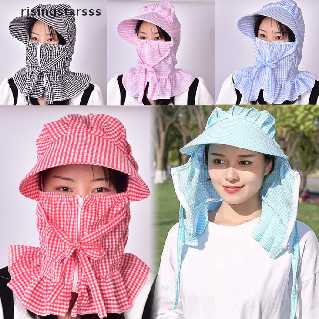 Topi Matahari Dengan Penutup Wajah Breathable Tahan Angin Tahan Debu Untuk Wanita