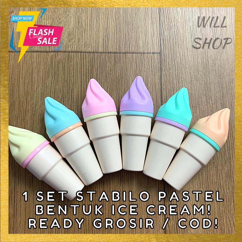 

MARKER / HIGHLIGHTER / SETABILO BENTUK ES KRIM ICE CREAM ESKRIM CONE 1 SET ISI 6 TERMURAH READY COD