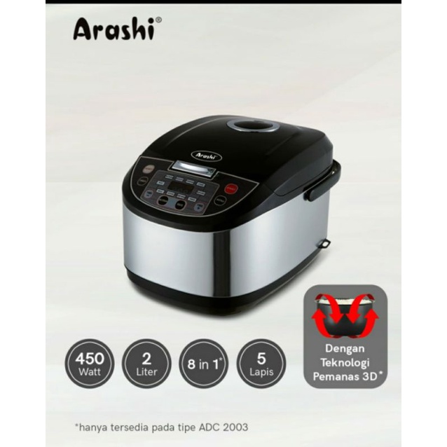 rice cooker DIGITAL 3D ARASHI 8 IN 1 ADC 2003 - magic com 2 liter - panas merata