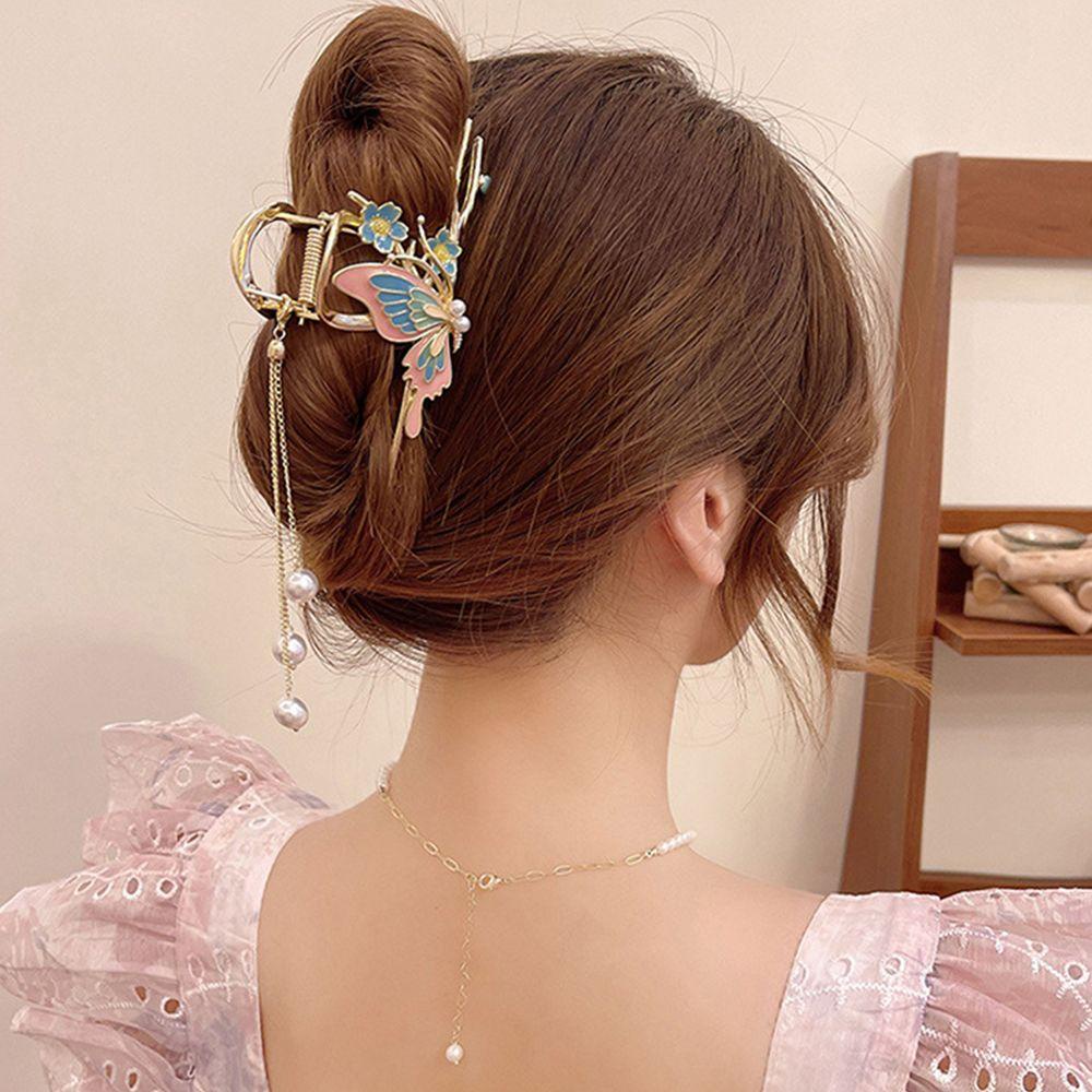 Needway Kupu-Kupu Rambut Cakar Jepit Rambut Trendi Fashion Menetes Minyak Mutiara Hiasan Kepala Ponytail Holder Gadis Gaya Korea Hair Clip