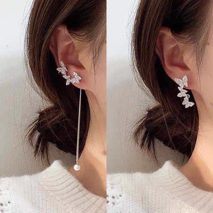 Anting Tusuk Gantung Bahan Sterling Silver 925 Hias Mutiara + Berlian Gaya Korea Untuk Wanita