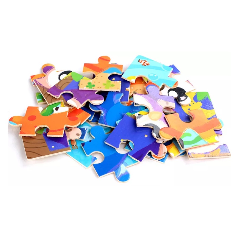 16 Pcs Wooden Jigsaw Puzzle | Puzzle Kayu Background 16 Keping | Puzzel 16pcs Hewan Binatang Kendaraan Transportasi Kartun Lucu | Mainan Edukatif Edukasi Anak Balita