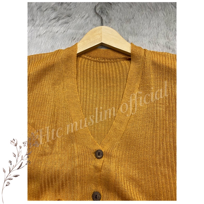 CARDIGAN RAJUT SALUR KANCING BATOK | Cardy Crop Rajut Wanita Oversize-K.BATOK MUSTARD
