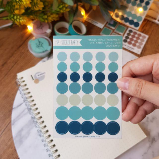[Sticker Party] Sticker Dot Mini Transparan Bulat Warna Palette Gradasi 0,8 CM- 1CM-01-Blue