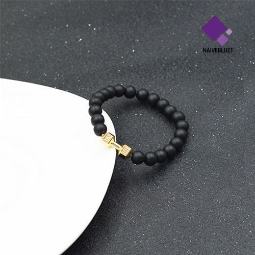 Naiveblue &gt; Gelang Tangan Unisex Dewasa Manik Batu Hitam Matte Adjustable Untuk Fitness / Gym