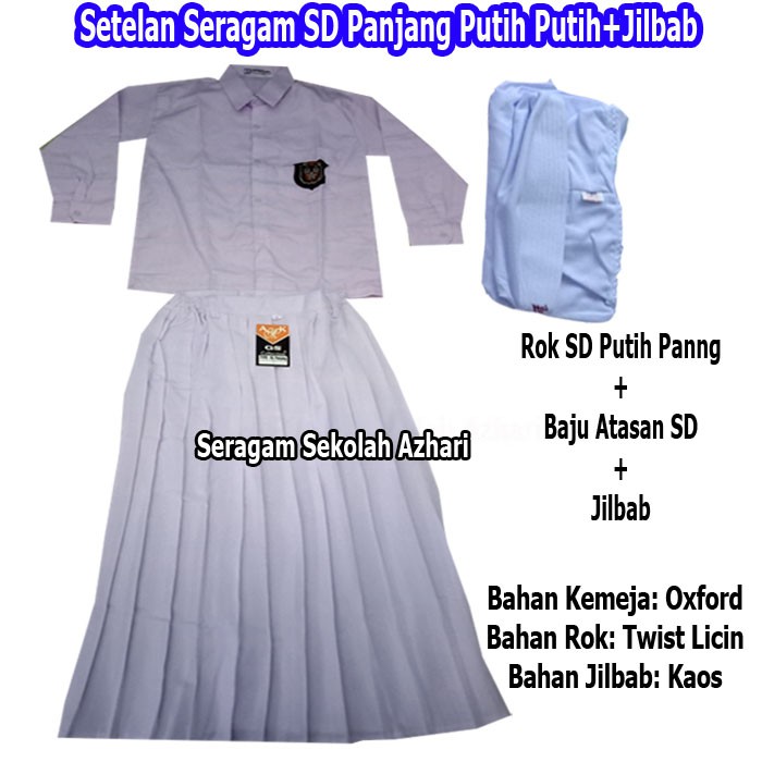 SETELAN SERAGAM SEKOLAH SD PUTIH PEREMPUAN LENGKAP KERUDUNG-SERAGAM SEKOLAH SD PEREMPUAN