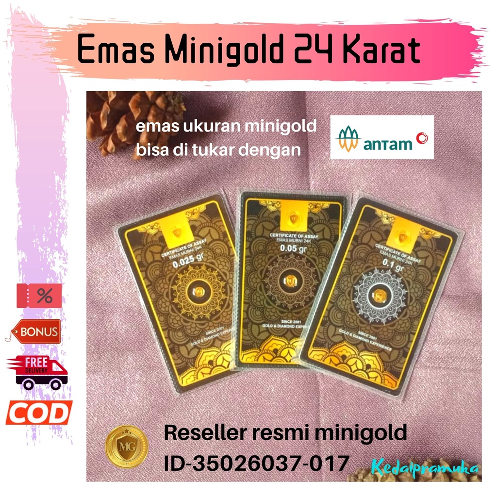 Mini Gold 0.1 Gram Minigold 0 025gr Logam Mulia Emas Mini 025 0.05 Antam Gift Series 24k Karat 99% Bersertifikat