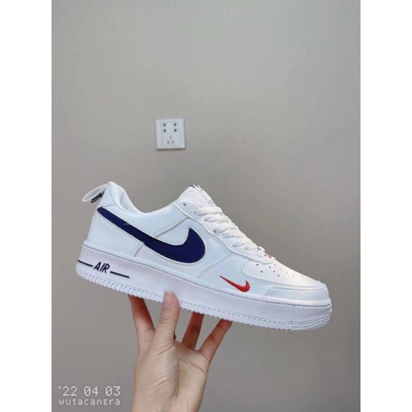 Sepatu • Air Force 1 Low Fullwhite Kualitas Premium-AF1 Chia Navy White