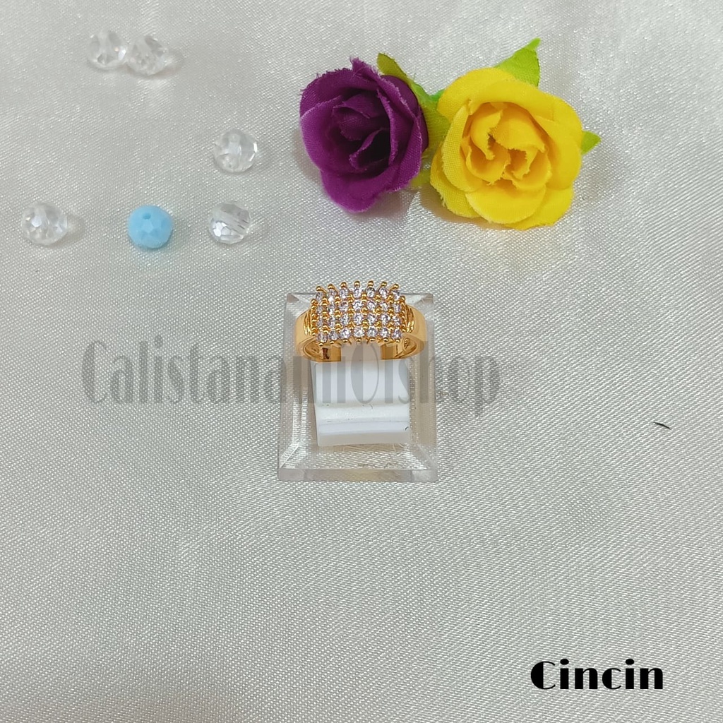 GELANG+CINCIN KOTAK BRAND PERMATA SUPEL ELEGAN PERHIASAN EMAS KOREA ANTI KARAT DAN ANTI LUNTUR