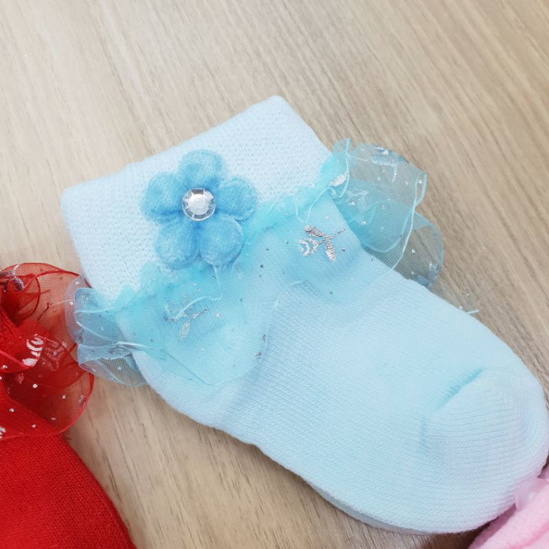 PROMO 3 PCS KAUS KAKI BAYI RENDA/ KAUS KAKI BAYI PEREMPUAN USIA