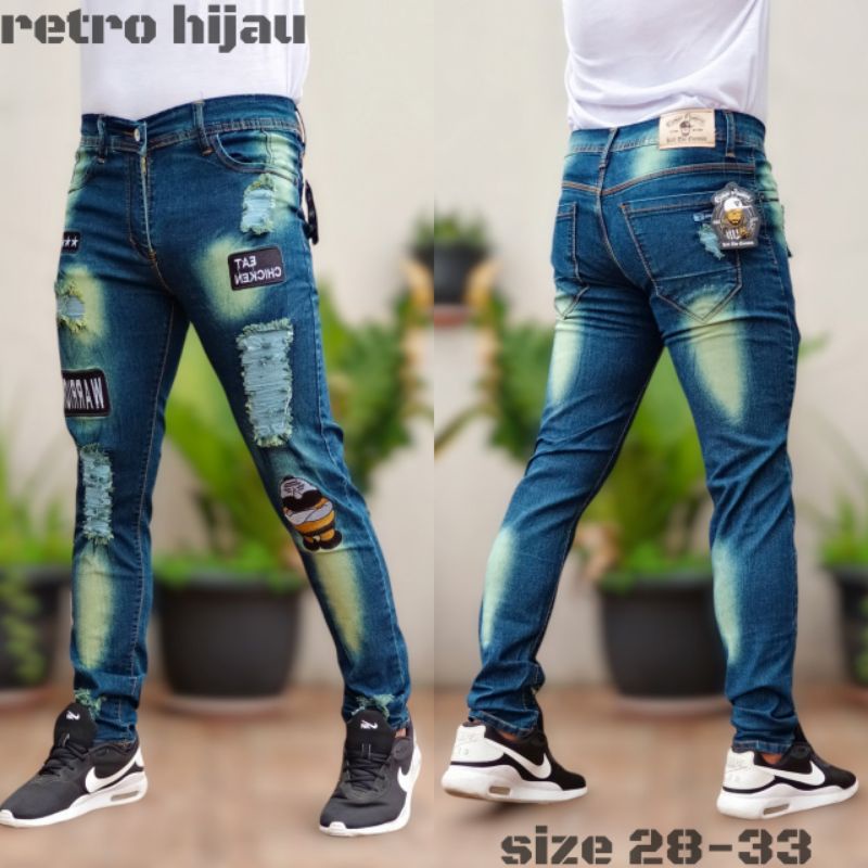 AMR Celana Pria Jeans Bikers Sobek Ripped