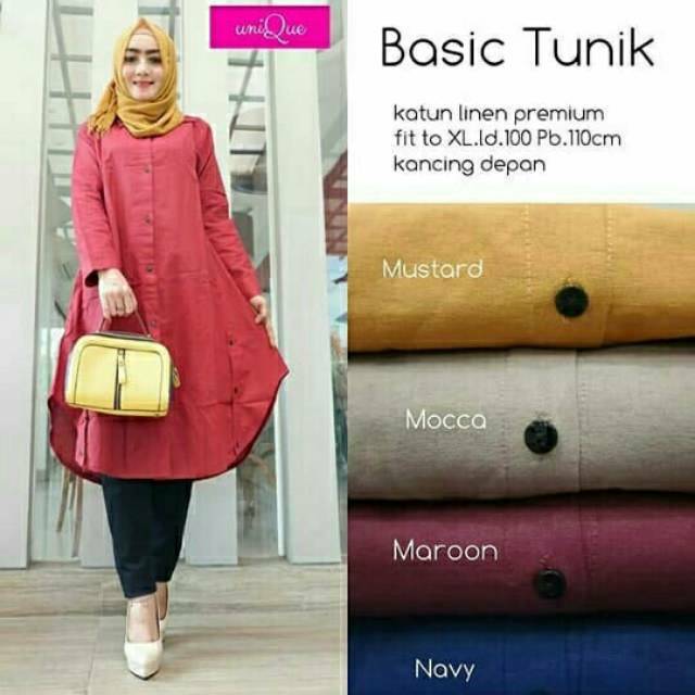 Basic Tunik, TUNIK WANITA POLOS CANTIK FIT XL LD 102 BAHAN KATUN LINEN PREMIUM TERMURAH OOTD MODIS